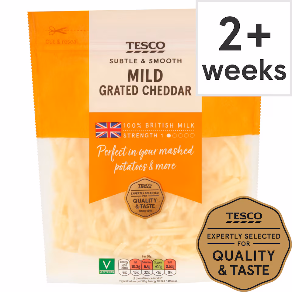 Tesco British Mild Grated Cheddar Cheese 250g