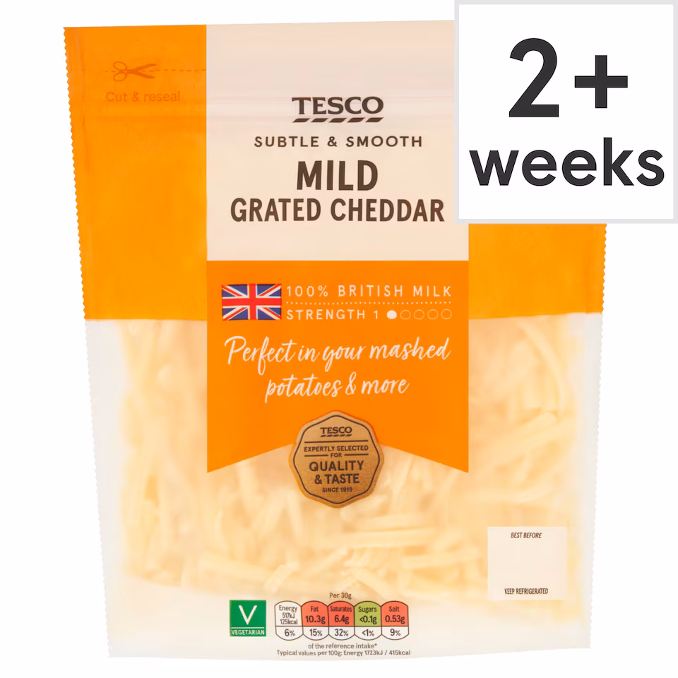 Tesco British Mild Grated Cheddar Cheese 250g