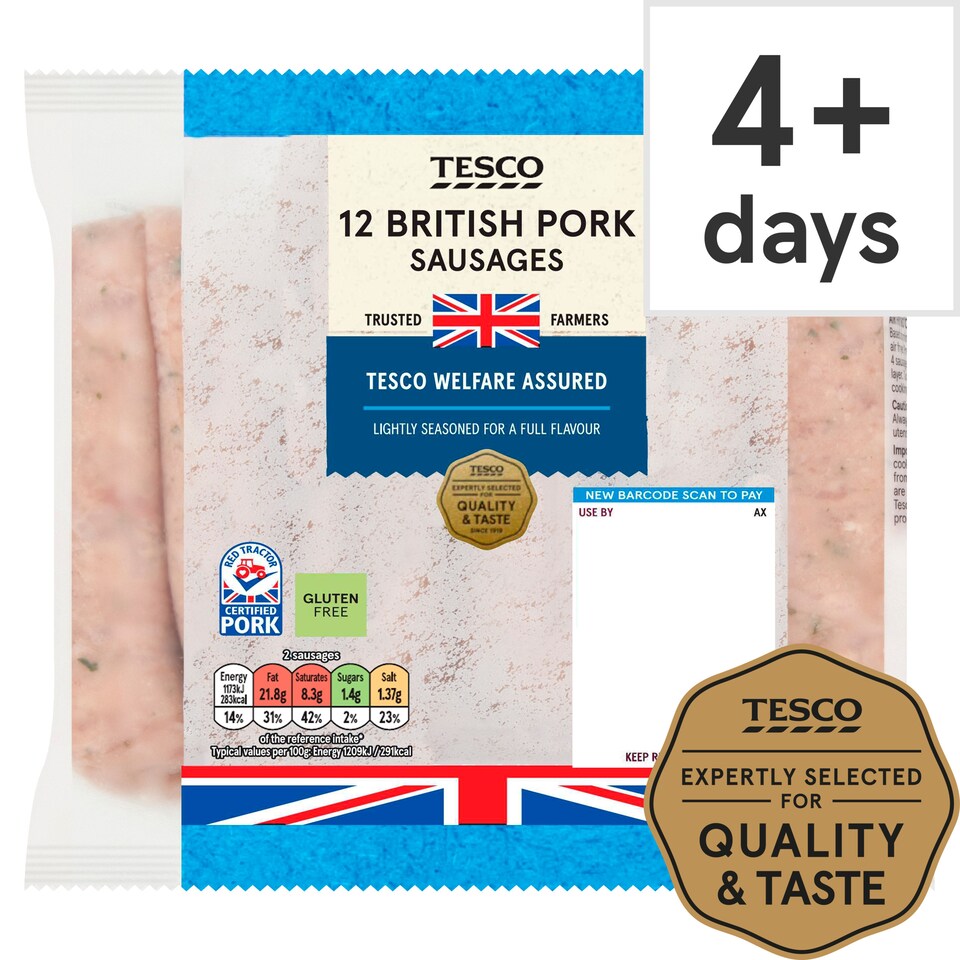 Tesco 12 Pork Sausages 681G