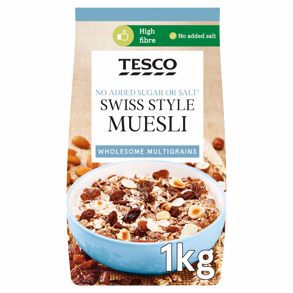 Tesco Swiss Style No Added Sugar Muesli 1Kg