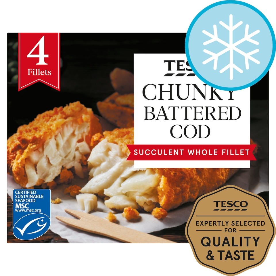 Tesco 4 Battered Chunky Cod Fillets 500G