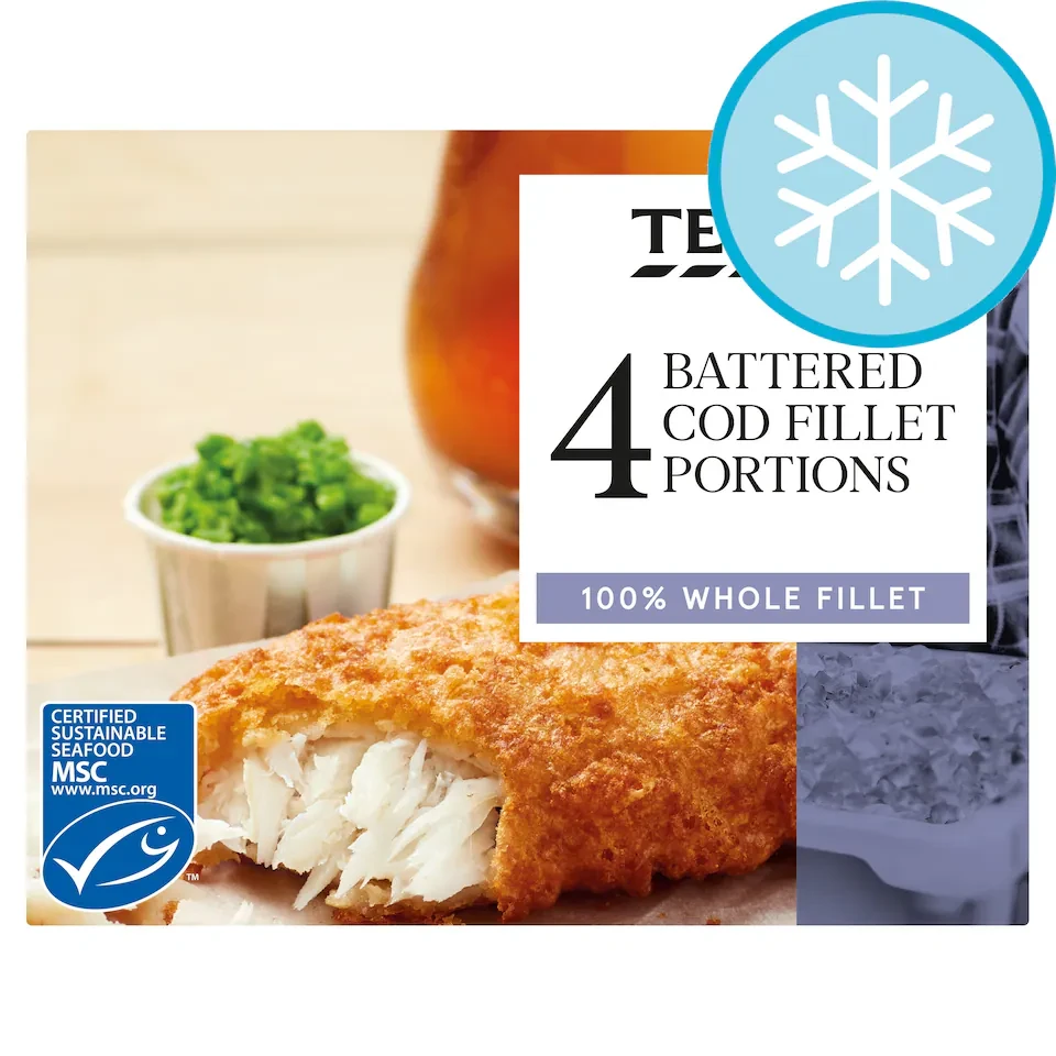 Tesco 4 Battered Cod Fillets 500G