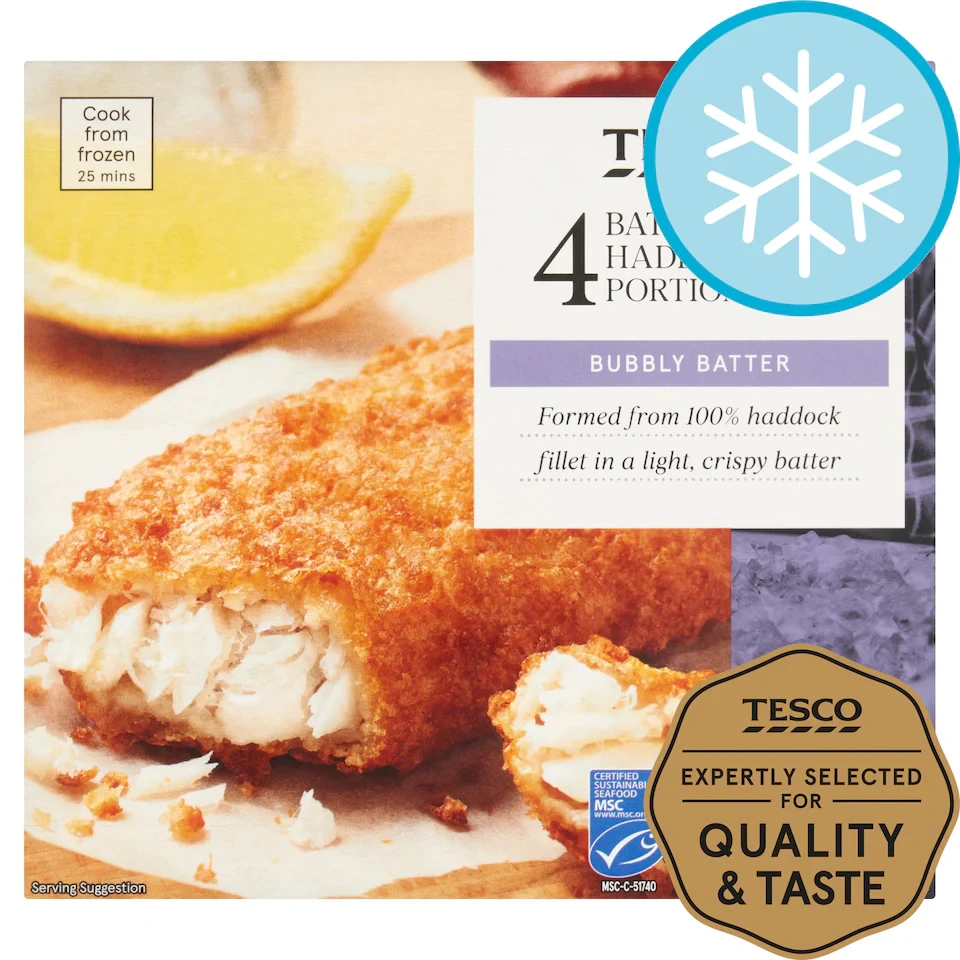 Tesco 4 Battered Haddock Fillets 500G