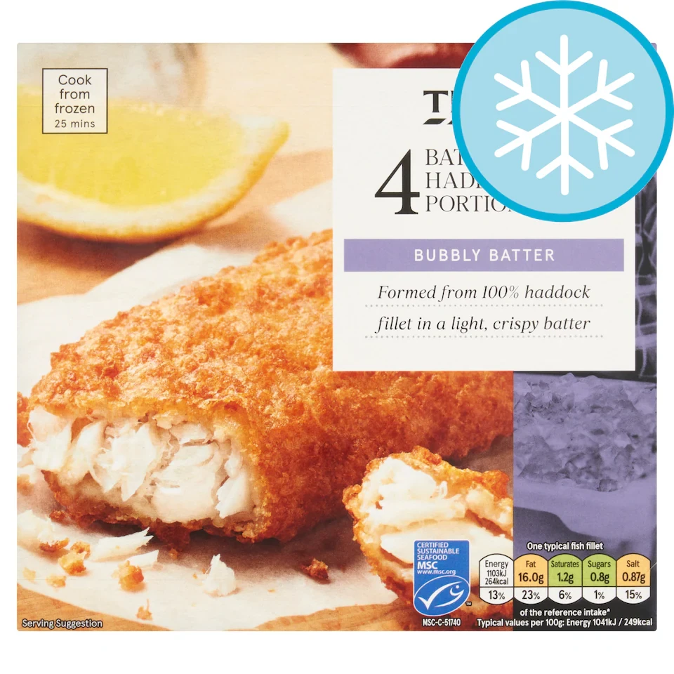 Tesco 4 Battered Haddock Fillets 500G