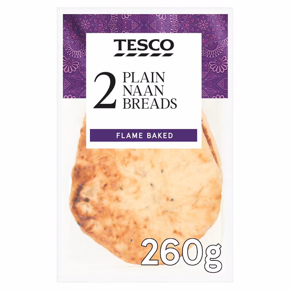 Tesco Plain Naans 2 Pack 260G