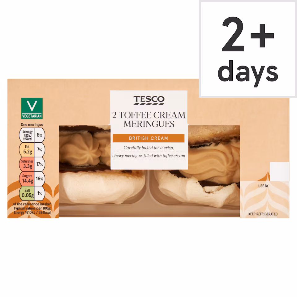 Tesco Fresh Toffee Cream Meringues 2 Pack 60g