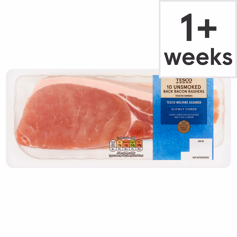 Tesco Unsmoked Back Bacon Rashers 10 Pack 300g