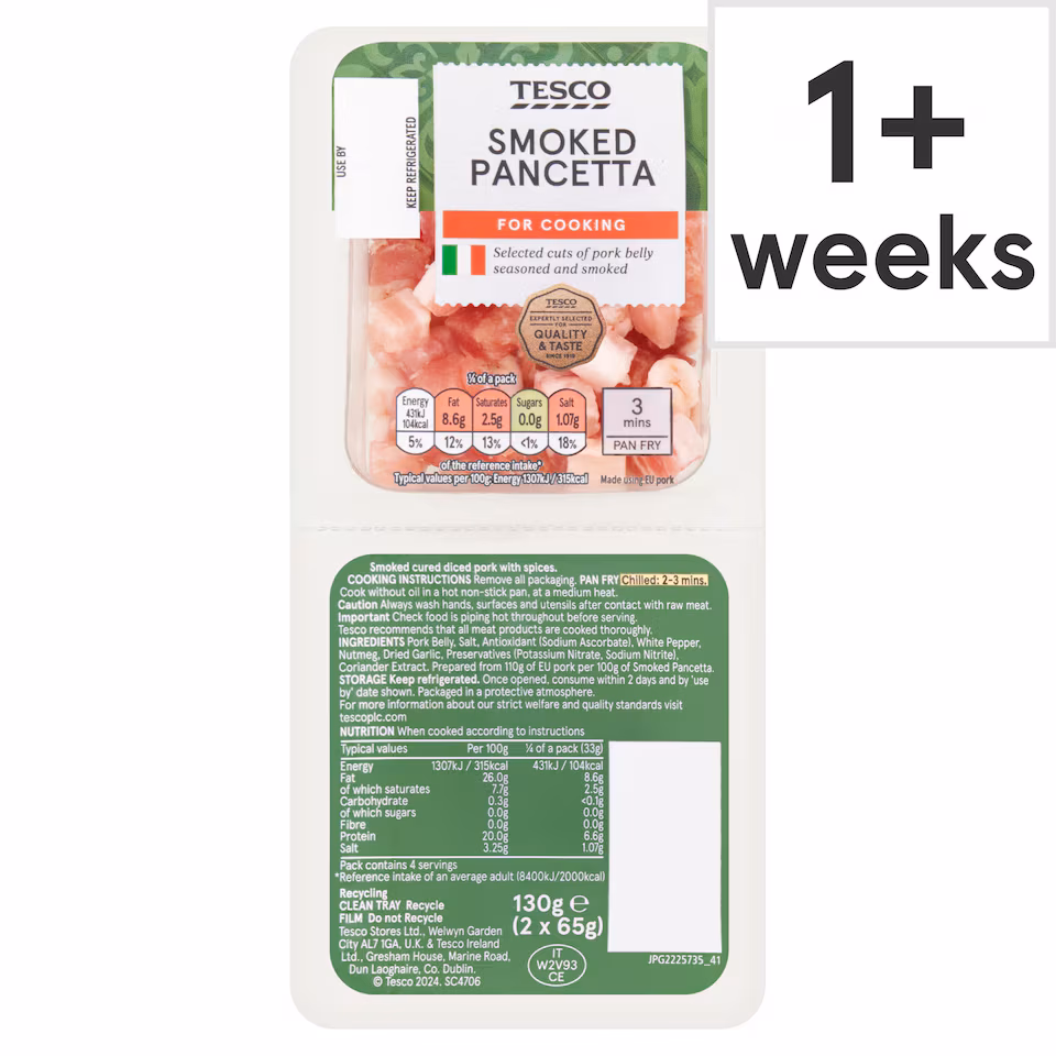 Tesco Smoked Pancetta 2 X 65G