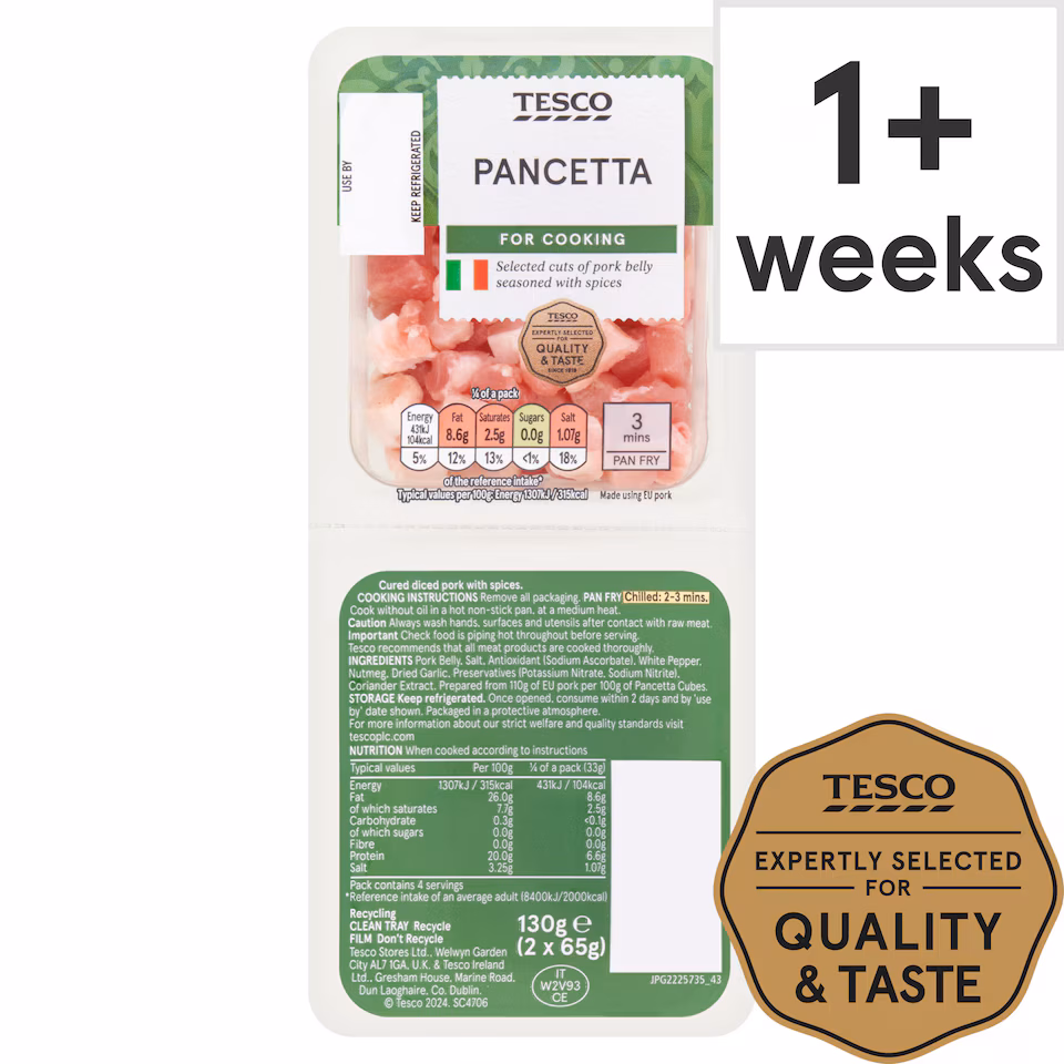 Tesco Italian Unsmoked Pancetta 2 X65g
