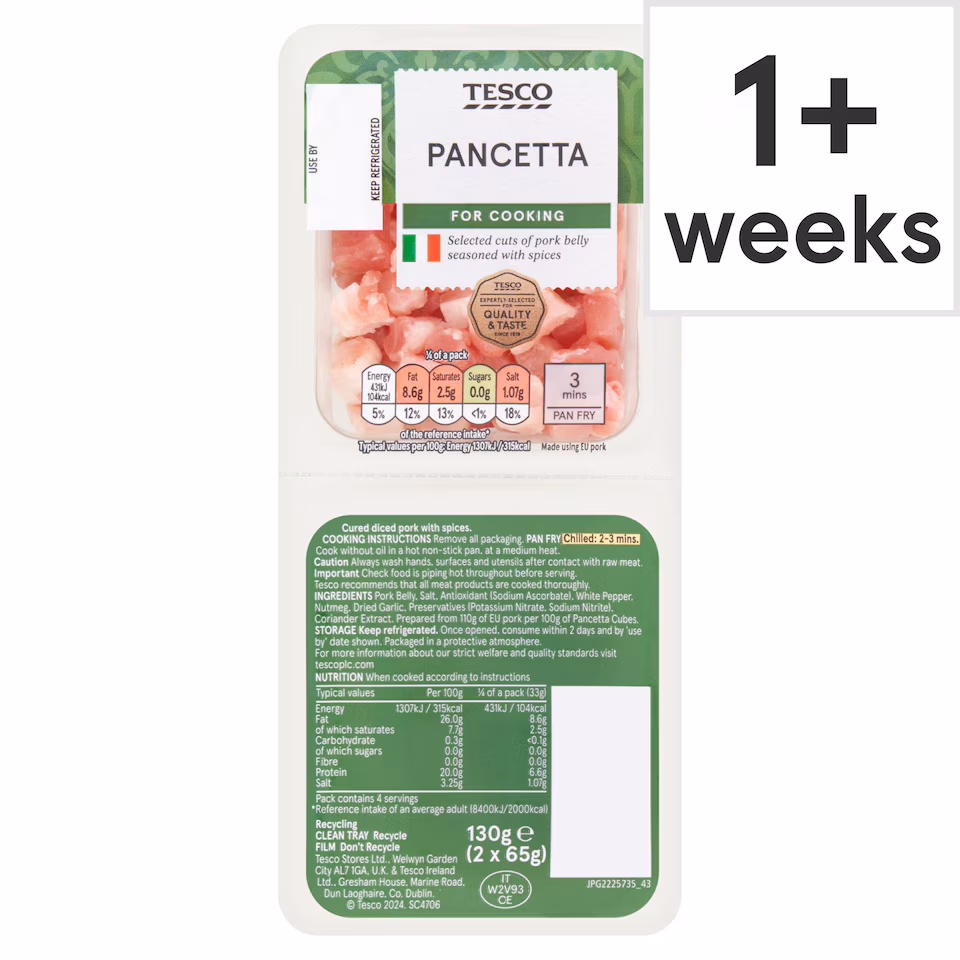 Tesco Italian Unsmoked Pancetta 2 X65g
