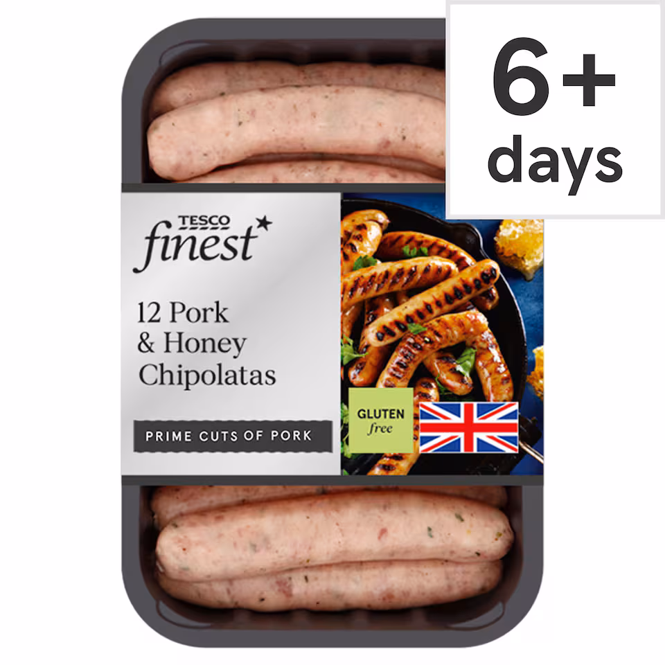 Tesco Finest British 12 Pork & Honey Chipolatas 375G
