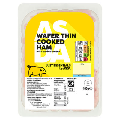 Just Essentials by ASDA Wafer Thin Cooked Ham with Added Water 400g