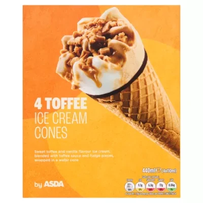 ASDA Toffee Ice Cream Cones 440ml (4 x 110ml)