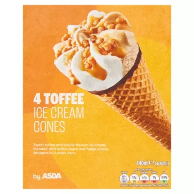 ASDA Toffee Ice Cream Cones 4 x 110ml (440ml)
