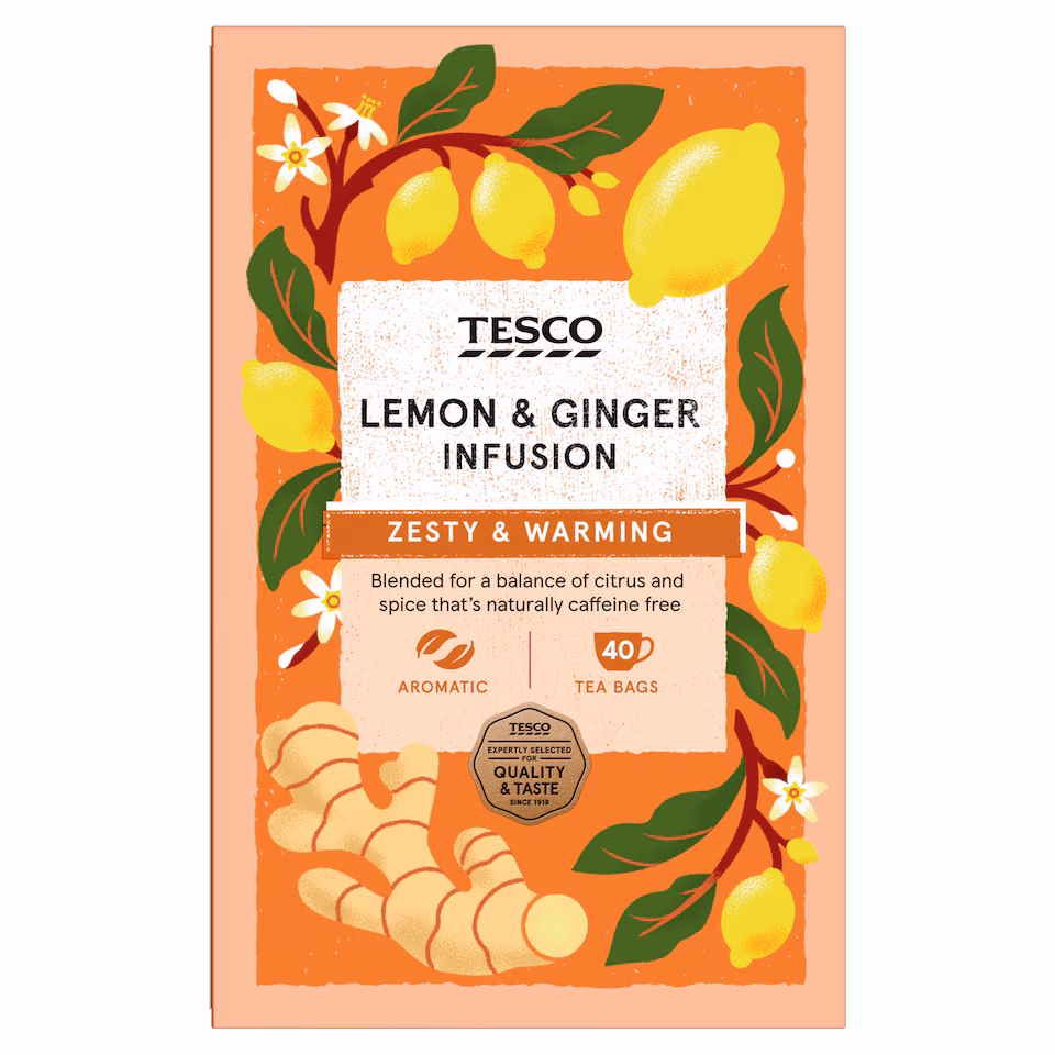 Tesco Lemon & Ginger 40 Tea Bags 80G
