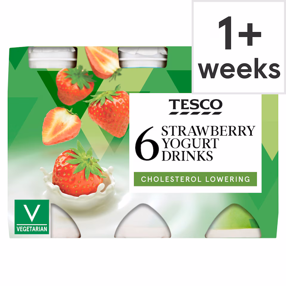 Tesco Cholesterol Reducing Strawberry Yogurt Drink 6 X100g