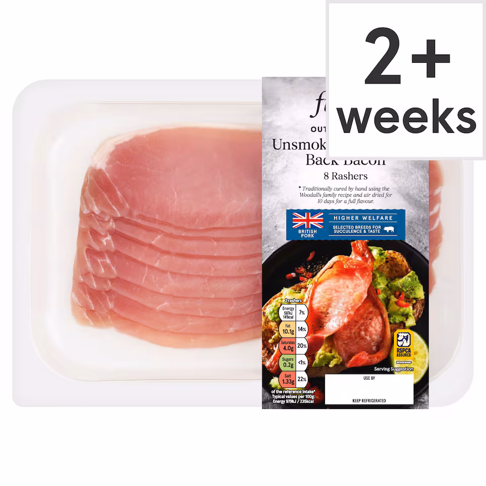 Tesco Finest Unsmoked Dry Cure Back Bacon 8 Pack 240G