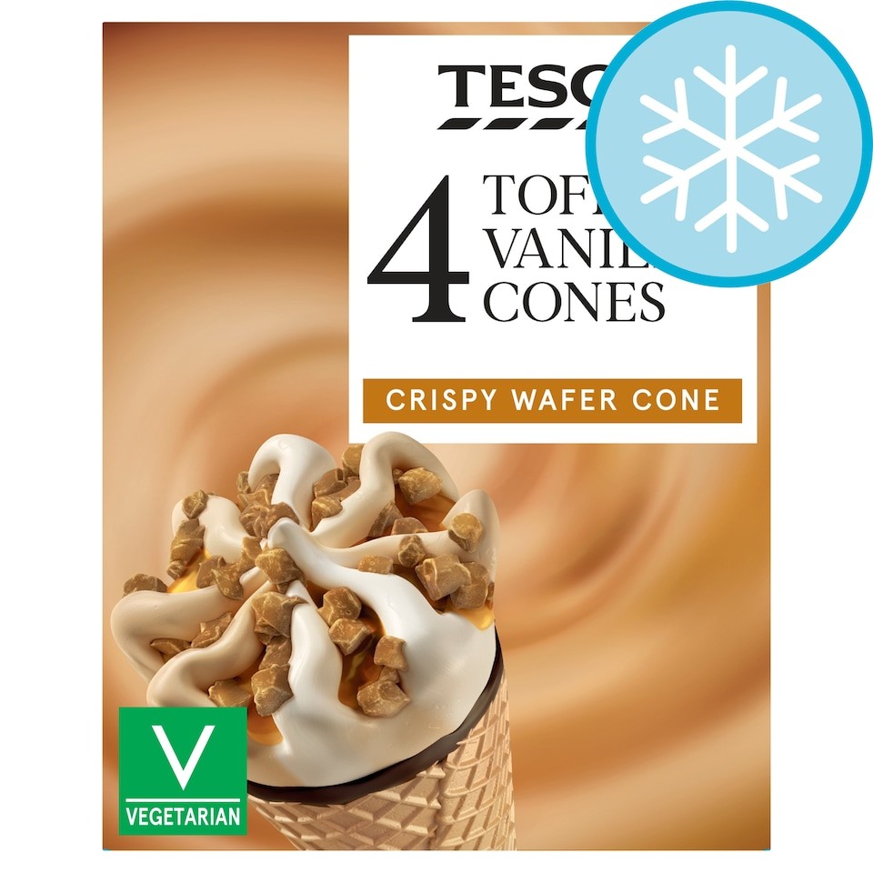 Tesco Toffee & Vanilla Cones 4 X 110Ml