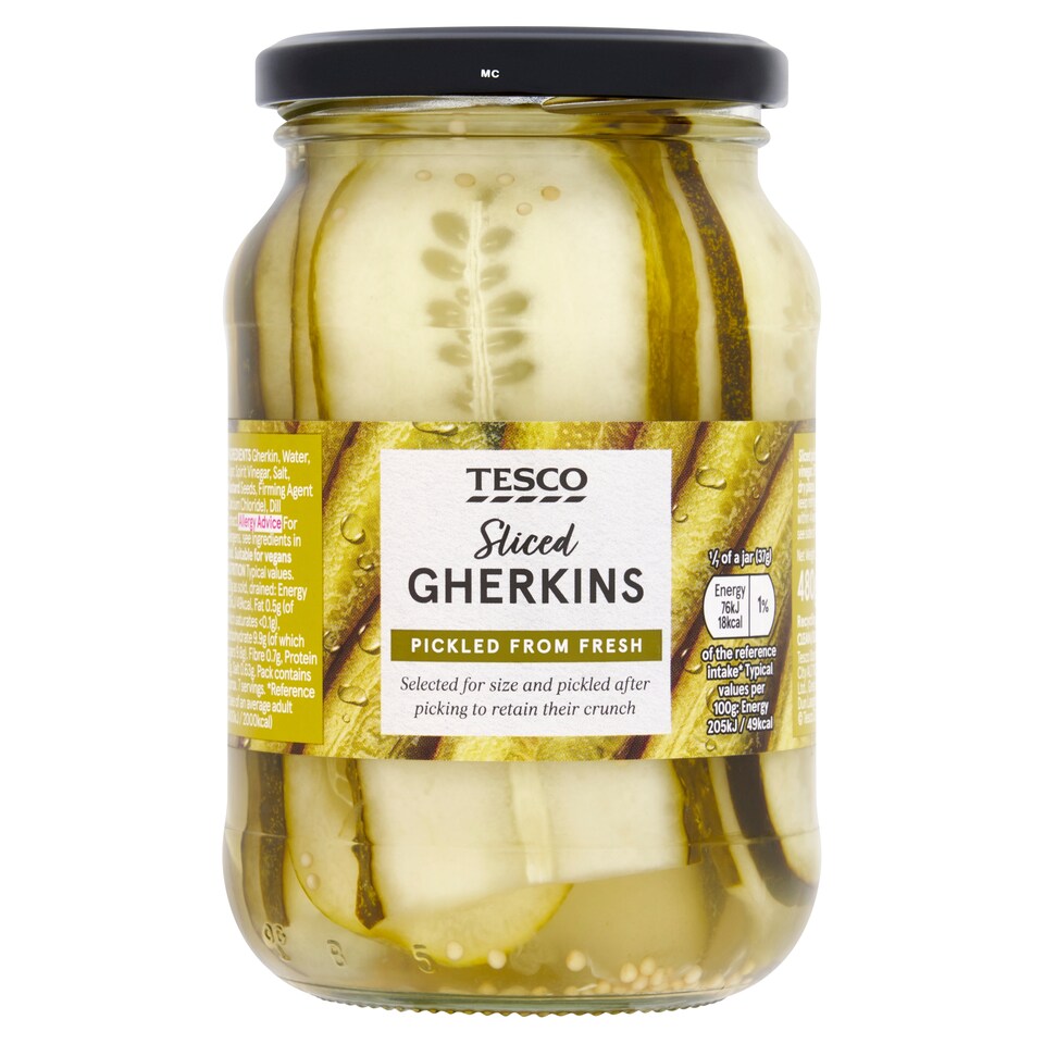 Tesco Sliced Gherkins 480G