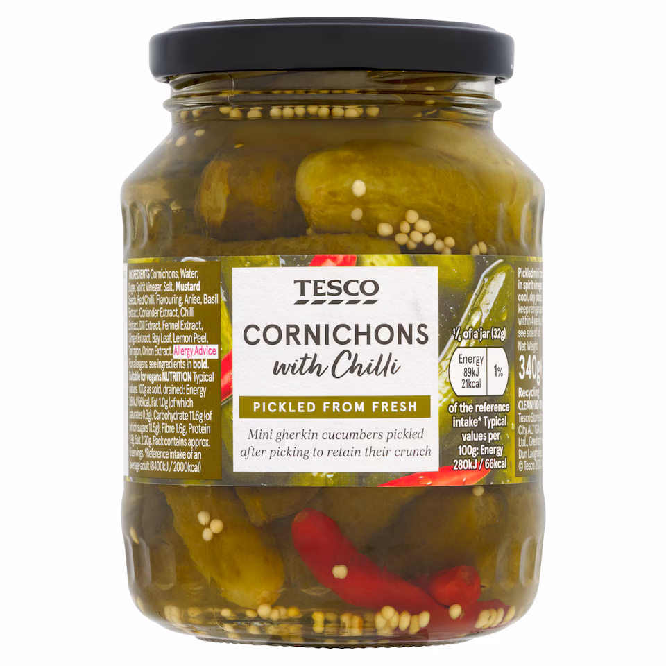 Tesco Cornichons With Chilli 340G