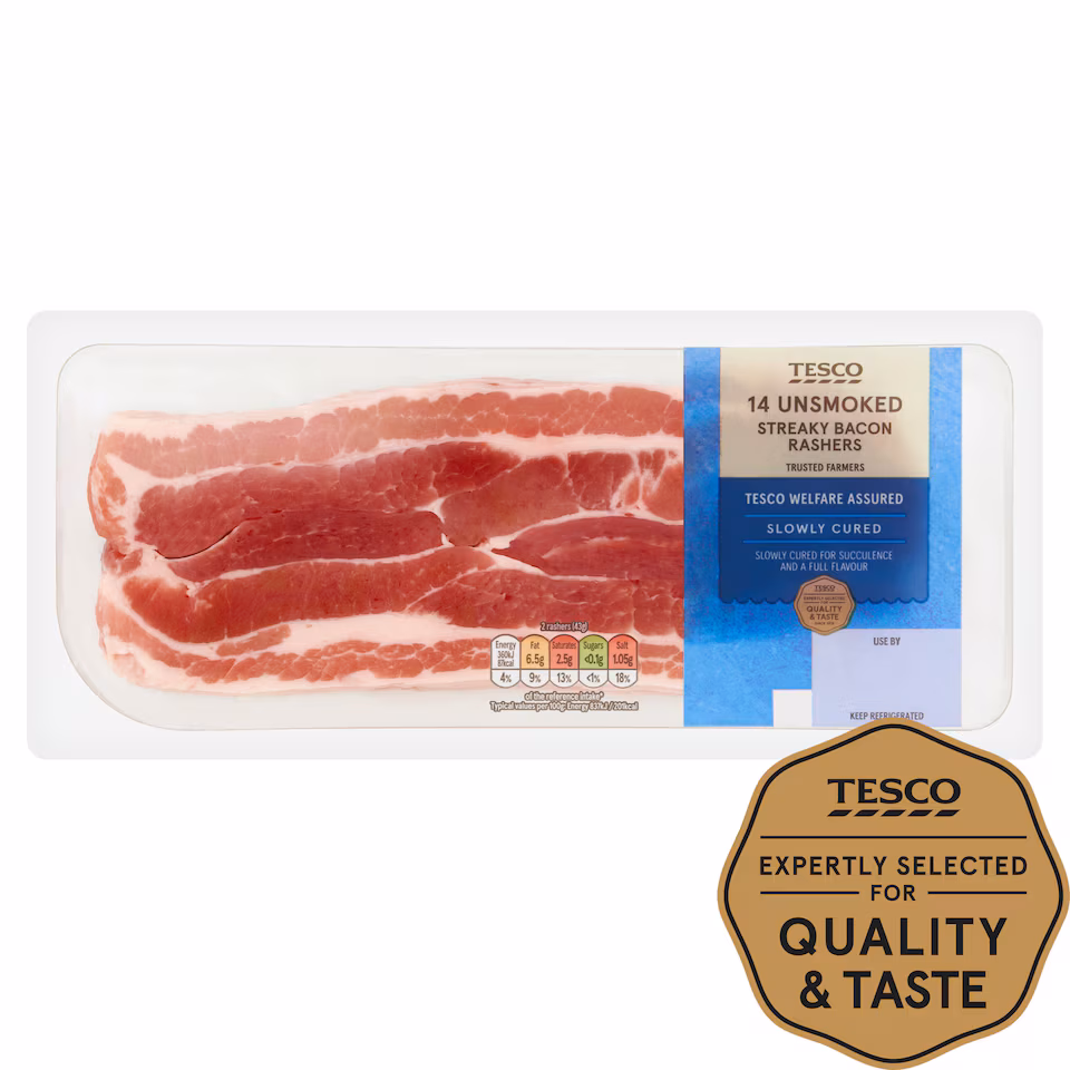 Tesco Unsmoked Streaky Bacon Rashers 14 Pack 300g