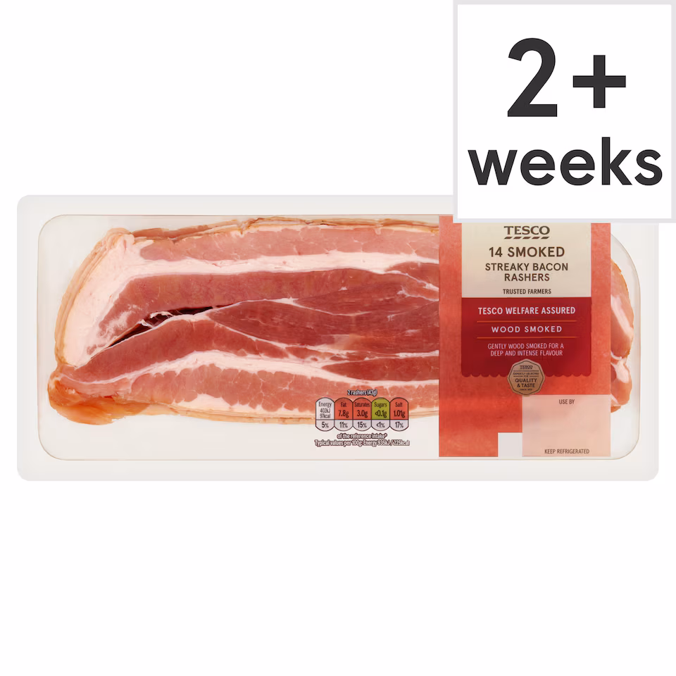 Tesco Smoked Streaky Bacon Rashers 14 Pack 300g