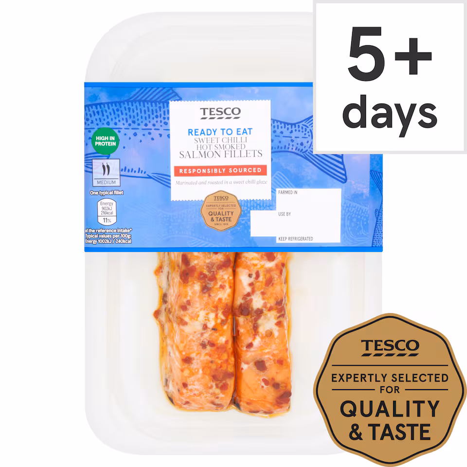 Tesco 2 Sweet Chill Hot Smoked Salmon Fillets 180G