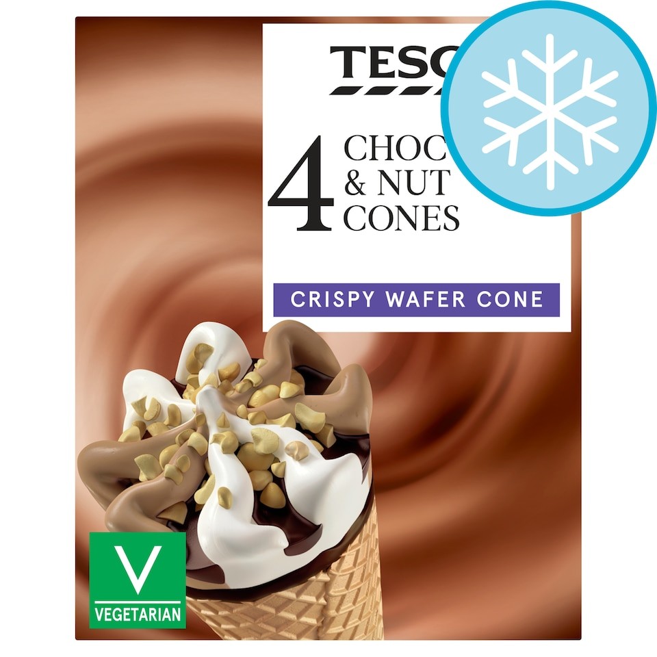 Tesco Chocolate & Nut Cones 4 X 110Ml