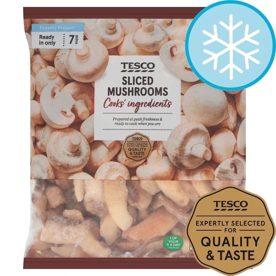Tesco Frozen Sliced Mushrooms 500G