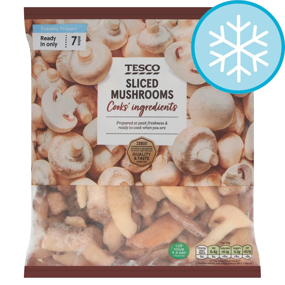 Tesco Frozen Sliced Mushrooms 500G