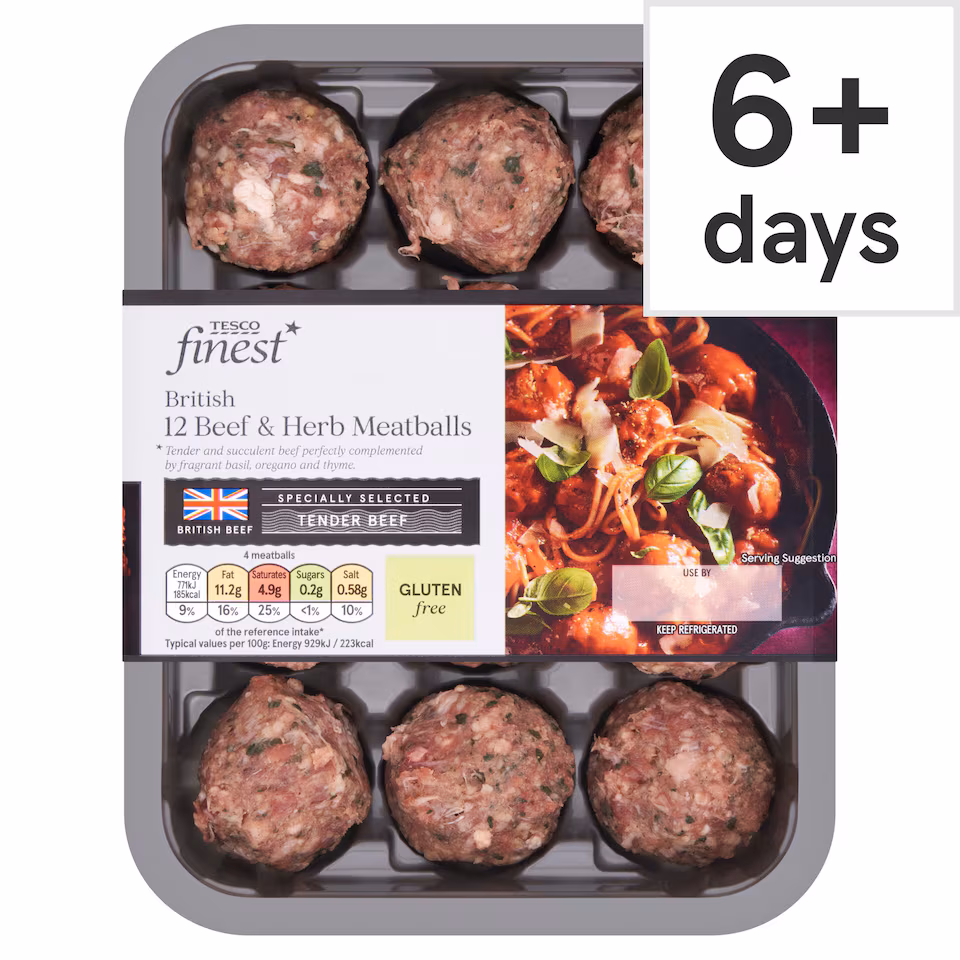 Tesco Finest 12 Beef & Herb Meatballs 336G