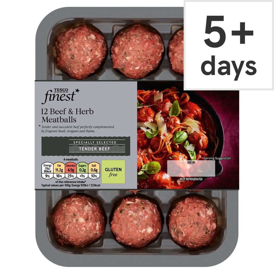 Tesco Finest 12 Beef & Herb Meatballs 336G