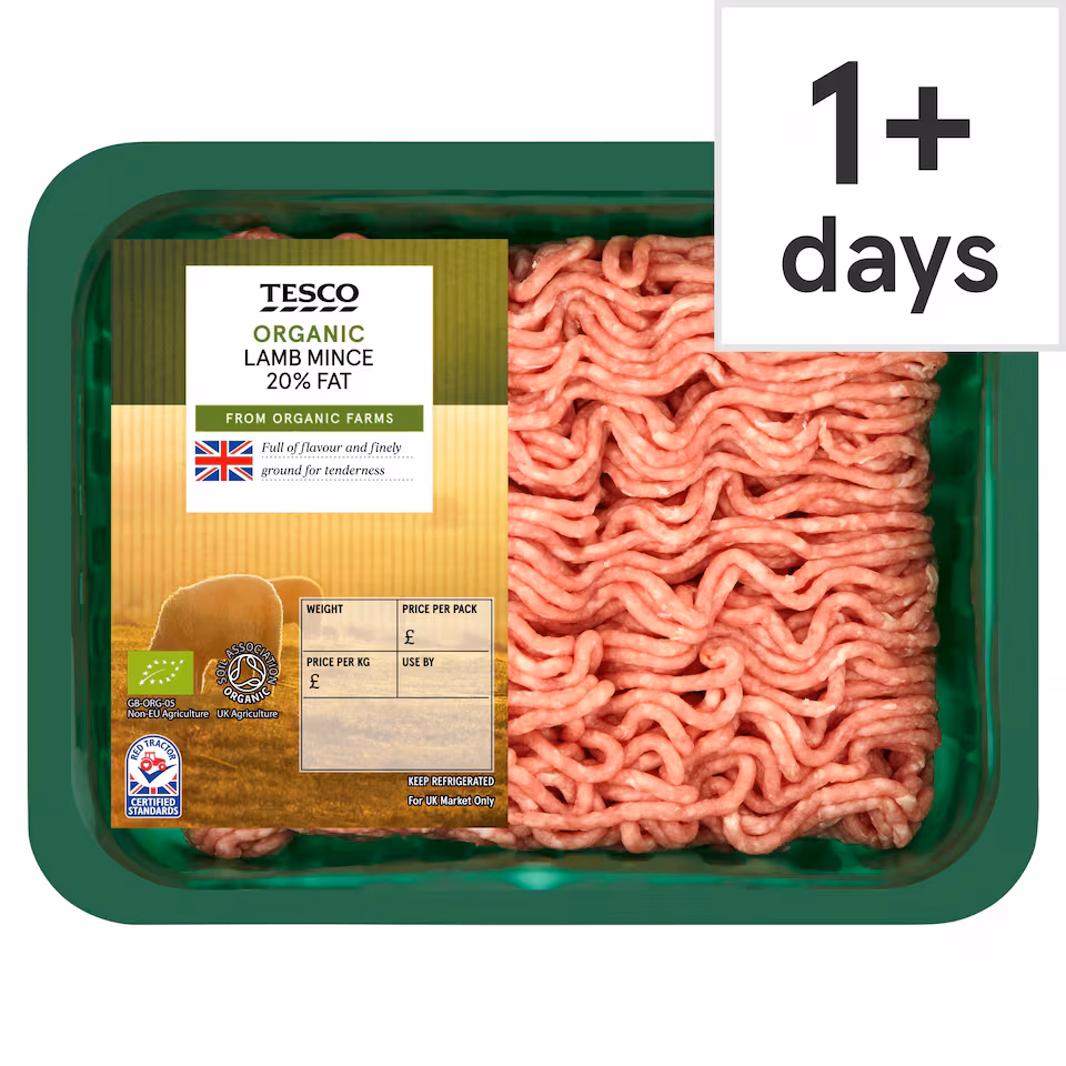 Tesco Organic British Lamb Mince 20% Fat 400G