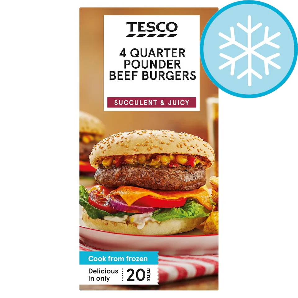 Tesco 4 Beef Quarter Pounders 454G