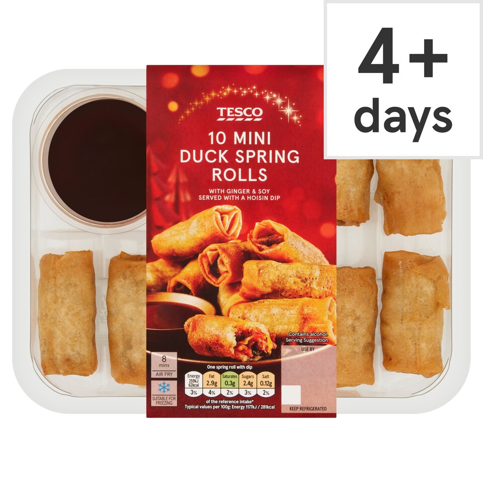 Tesco 10 Mini Duck Spring Roll With Hoisin Dip 220G