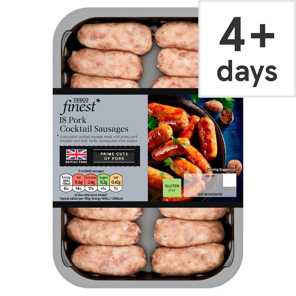 Tesco Finest Gluten Free 18 British Pork Cocktail Sausages 270G