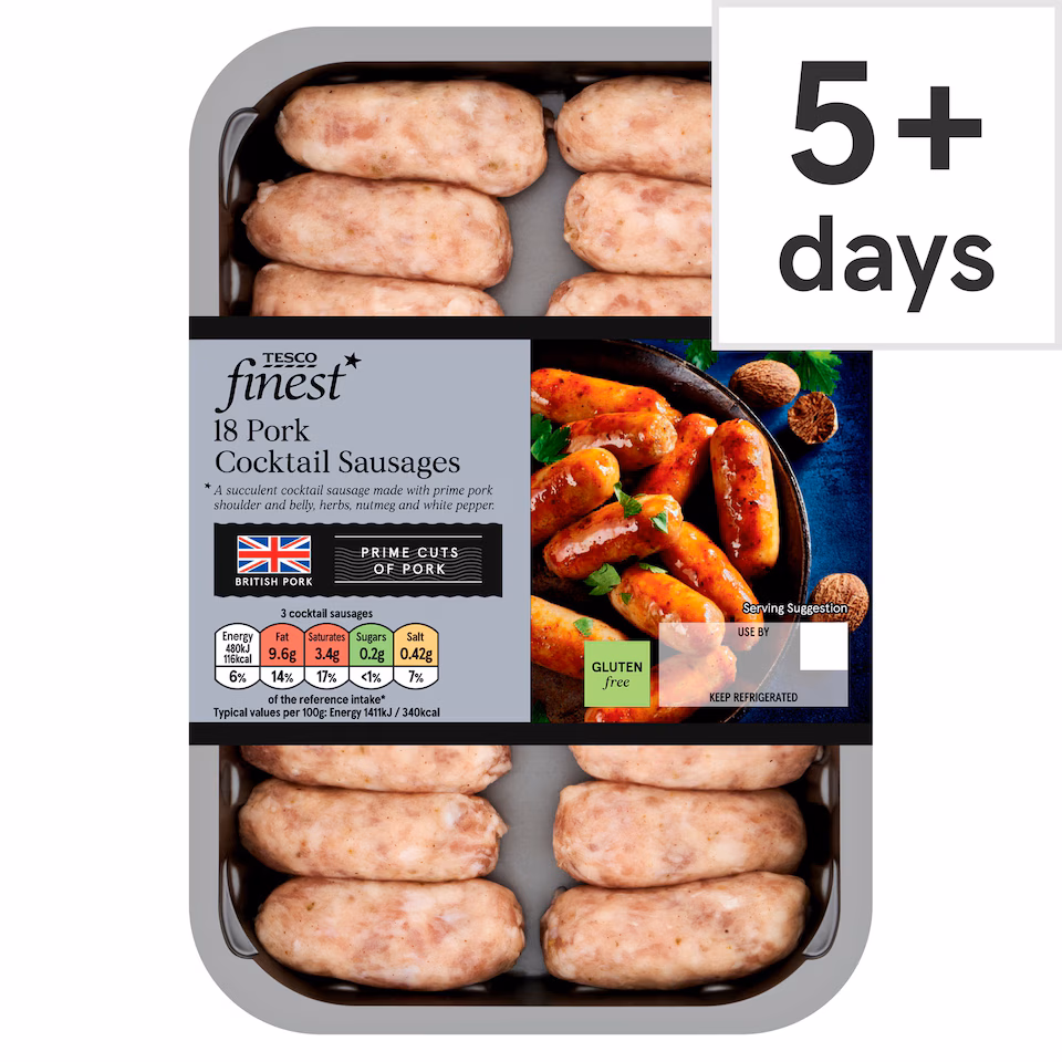 Tesco Finest Gluten Free 18 British Pork Cocktail Sausages 270G