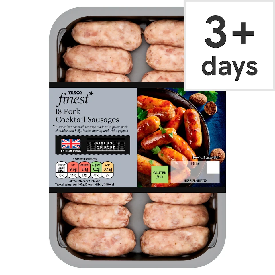 Tesco Finest Gluten Free 18 British Pork Cocktail Sausages 270G