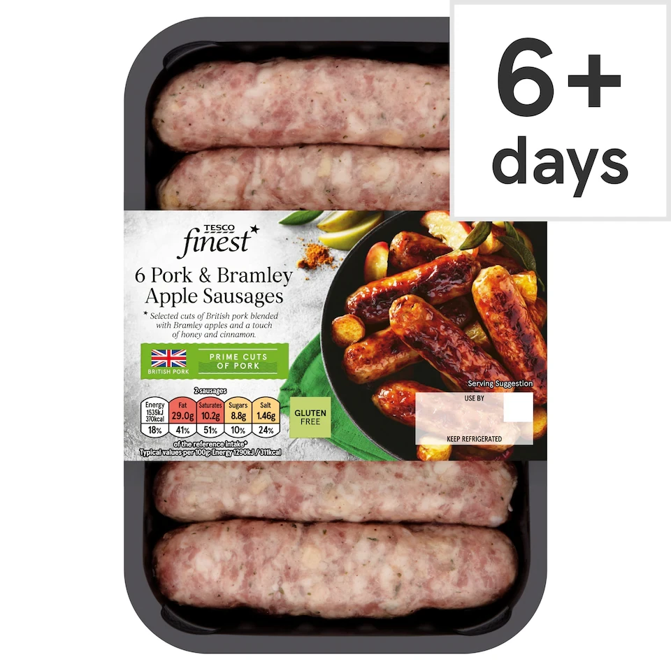 Tesco Finest 6 Pork & Apple Sausages 400G