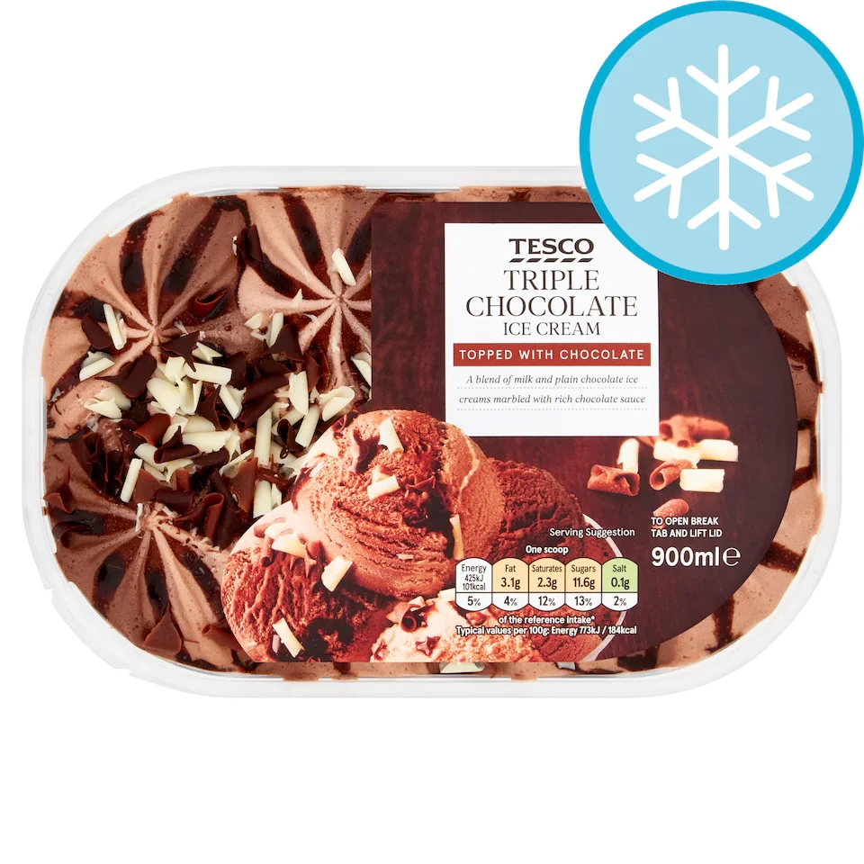 Tesco Triple Chocolate Ice Cream 900Ml