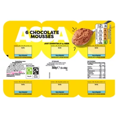 JUST ESSENTIALS by ASDA Just Essentials Chocolate Mousses 6 x 60g (360g)