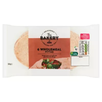 The BAKERY at ASDA The Bakery 6 Wholemeal Pittas 360g