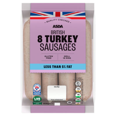 ASDA 8 British Turkey Sausages 454g