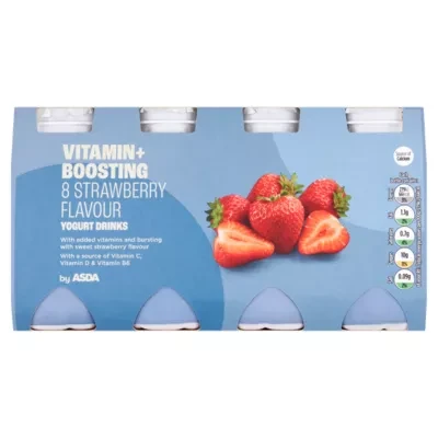 ASDA Vitamin+ Boosting 8 Strawberry Flavour Yogurt Drinks 8 x 100g (800g)