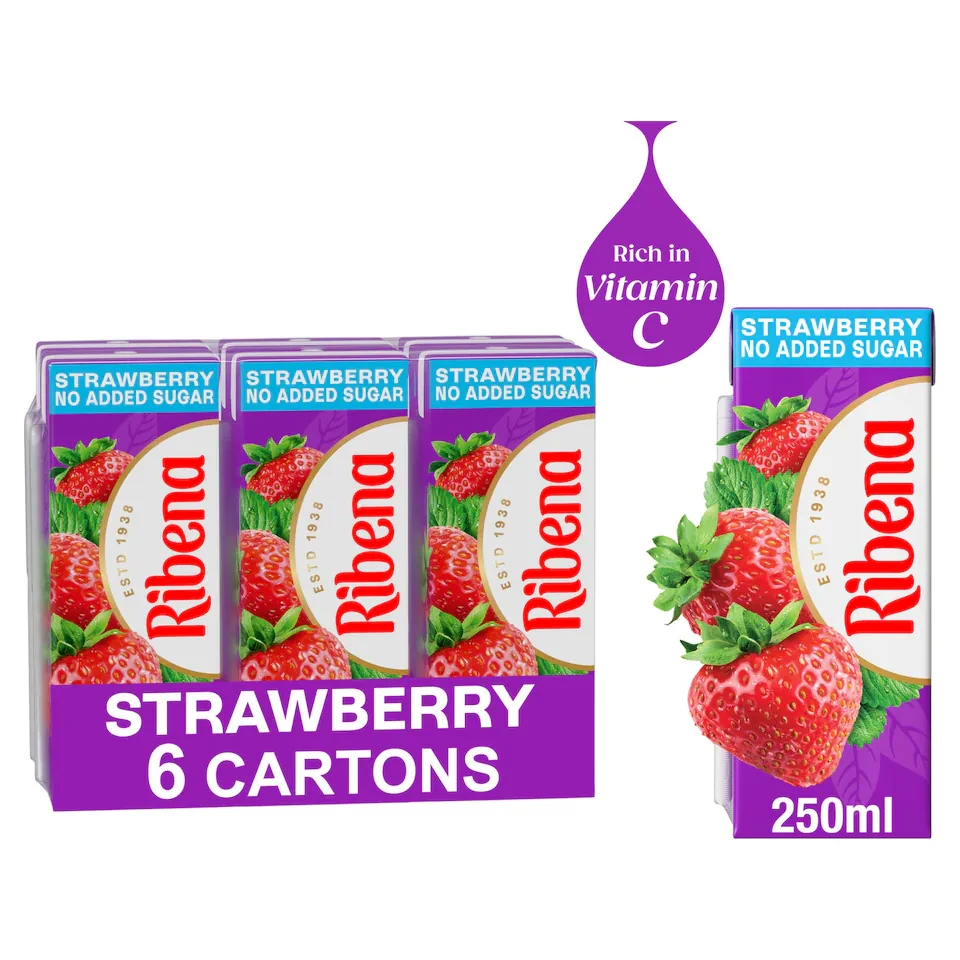 Ribena Strawberry Juice Drink Cartons No Added Sugar 6 x 250ml