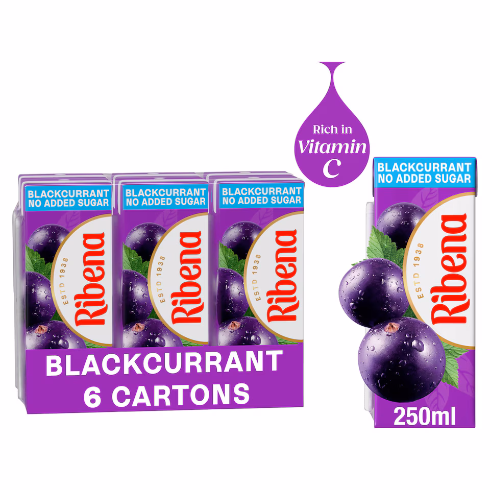Ribena Blackcurrant Juice Drink Cartons No Added Sugar 6 x 250ml