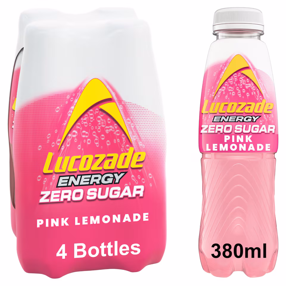 Lucozade Zero Pink Lemonade 4 X 380Ml