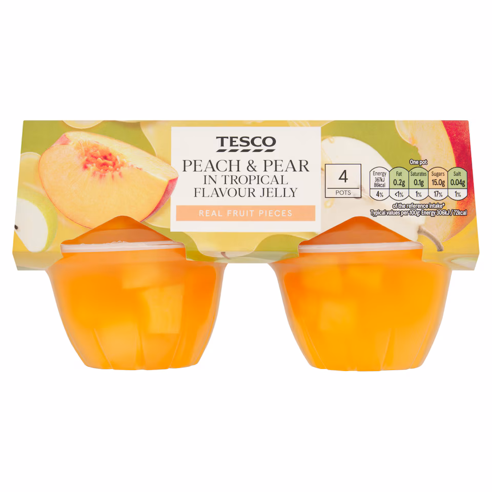 Tesco Peach & Pear in Tropical Flavour Jelly 4 x 120g