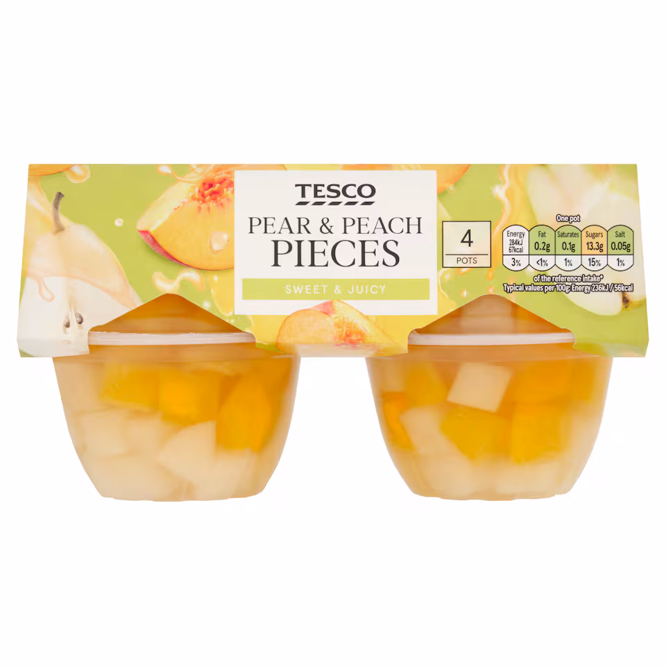 Tesco Pear And Peach Pieces 4X120g