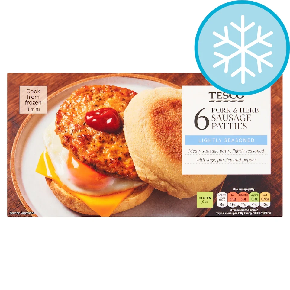 Tesco Pork & Herb Sausage Patties 6 Pack 342g